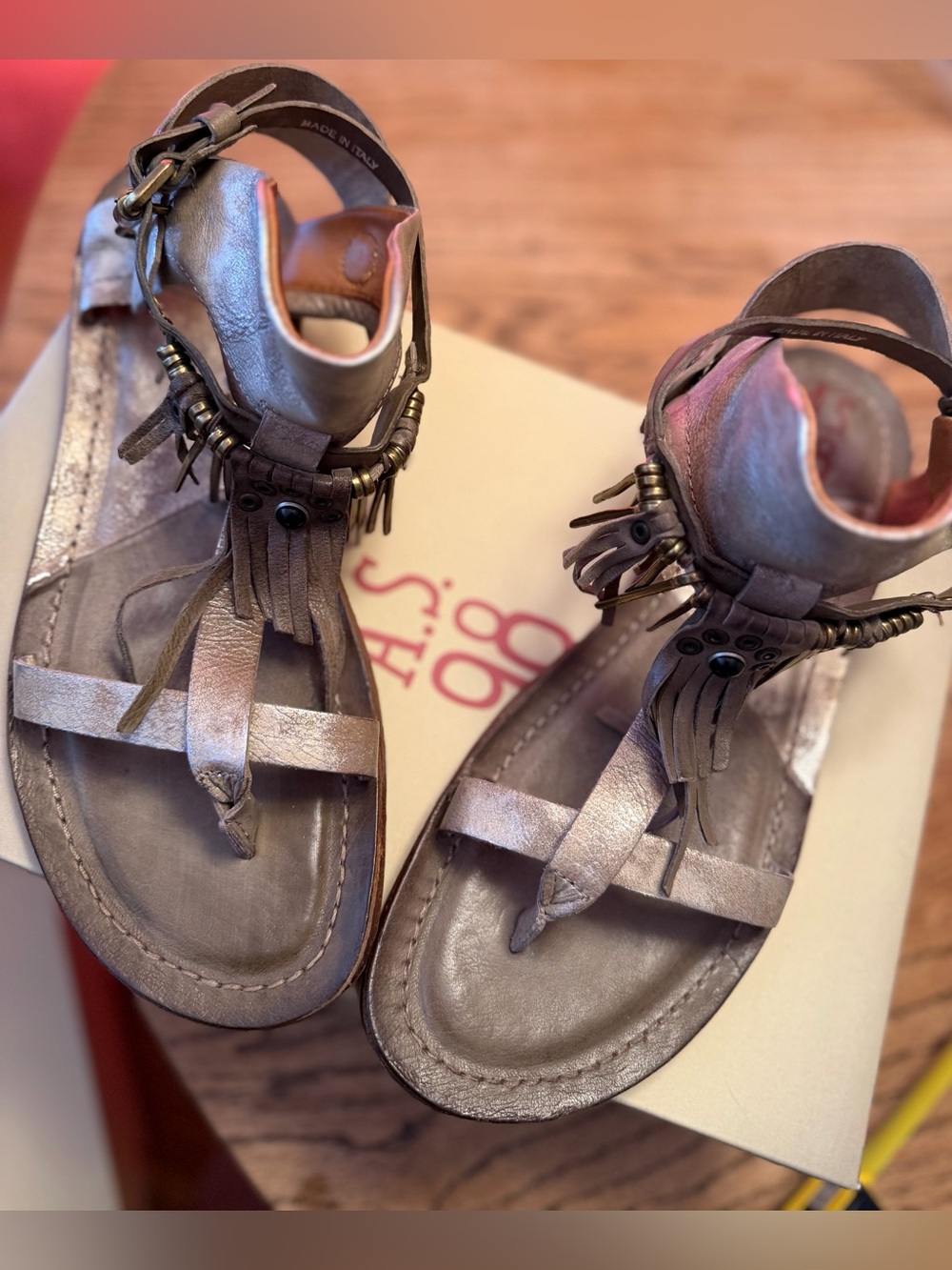 A.S.98 Women’s Metallic Pewter Leather & Metal Fringe Sandals